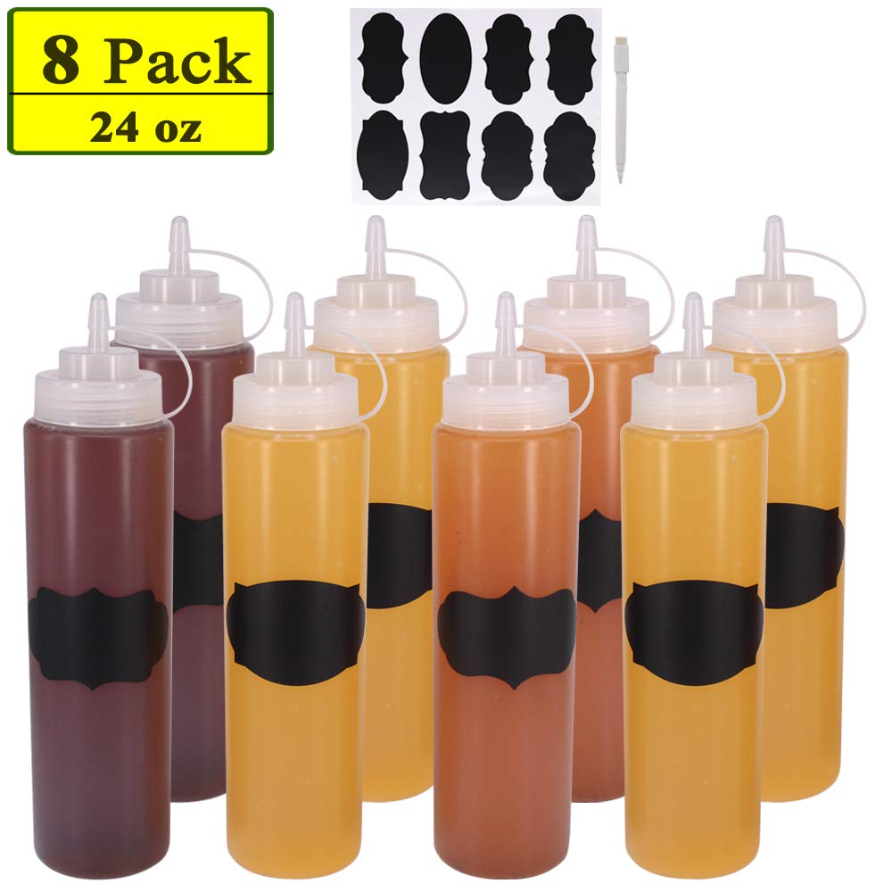 Belinlen 8 Pack 24 Oz Plastic Squeeze Squirt Condiment Bottles With Twist On Cap Lids - Perfect For Condiments, Oil, Icing, Liqu